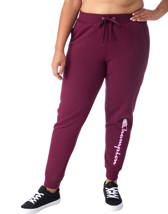 Champion Womens Joggers NZ - Plus Powerblend Fleece Script Logo Dark Purple ( 5693-CFMSA )